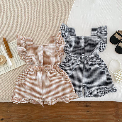 Girls' Checkered Sleeveless Blouse & Shorts Set 2-6Y
