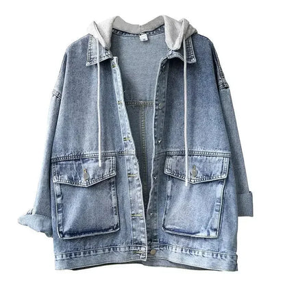 Korean Denim Jacket Women Hooded Vintage