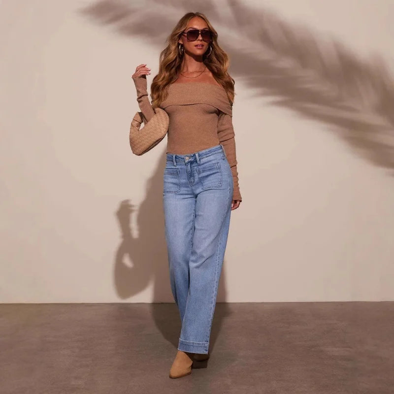 Women's High-Waisted Jeans 2025 Spring Wide-Leg Retro