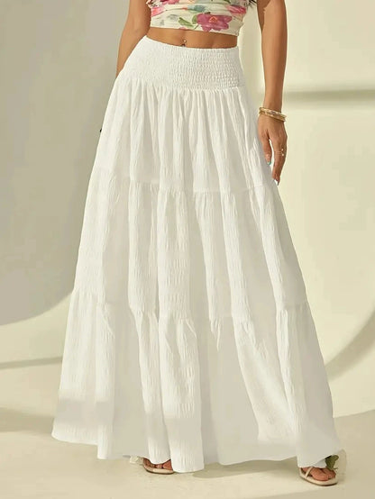 Women's Fashion Tiered Maxi Skirt - Elastic Waist Long Skirt