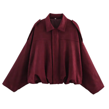Qadın Bomber Gödəkçələri Paltolar Moda Vintage Dəbli Yaxalıq