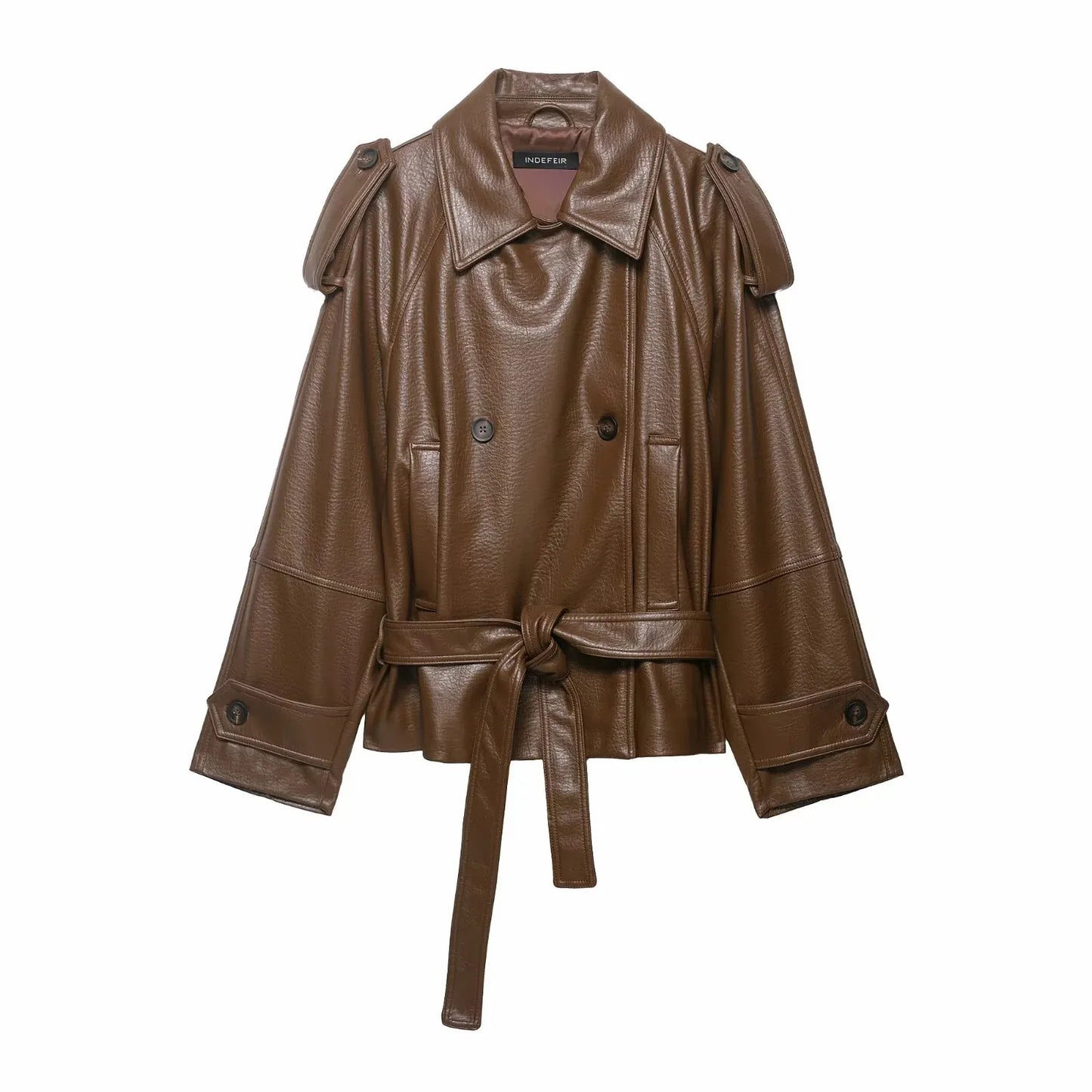 Women Faux Leather Jackets Women's With Belt Coat Outwear Streetwear Fashion Elegant Female Jackets Trench Coat