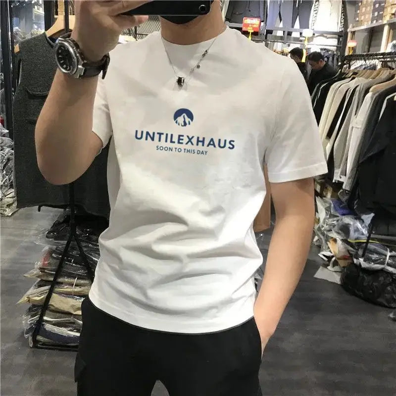 Kişi Üçün T-shirt Kişi Köynəkləri Qara 100% Pambıq Ağ Geyim Üst Hərfli Küçə Geyimi Dairəvi Yaxa Vintage Rok Yüksək Keyfiyyətli Loqosuz