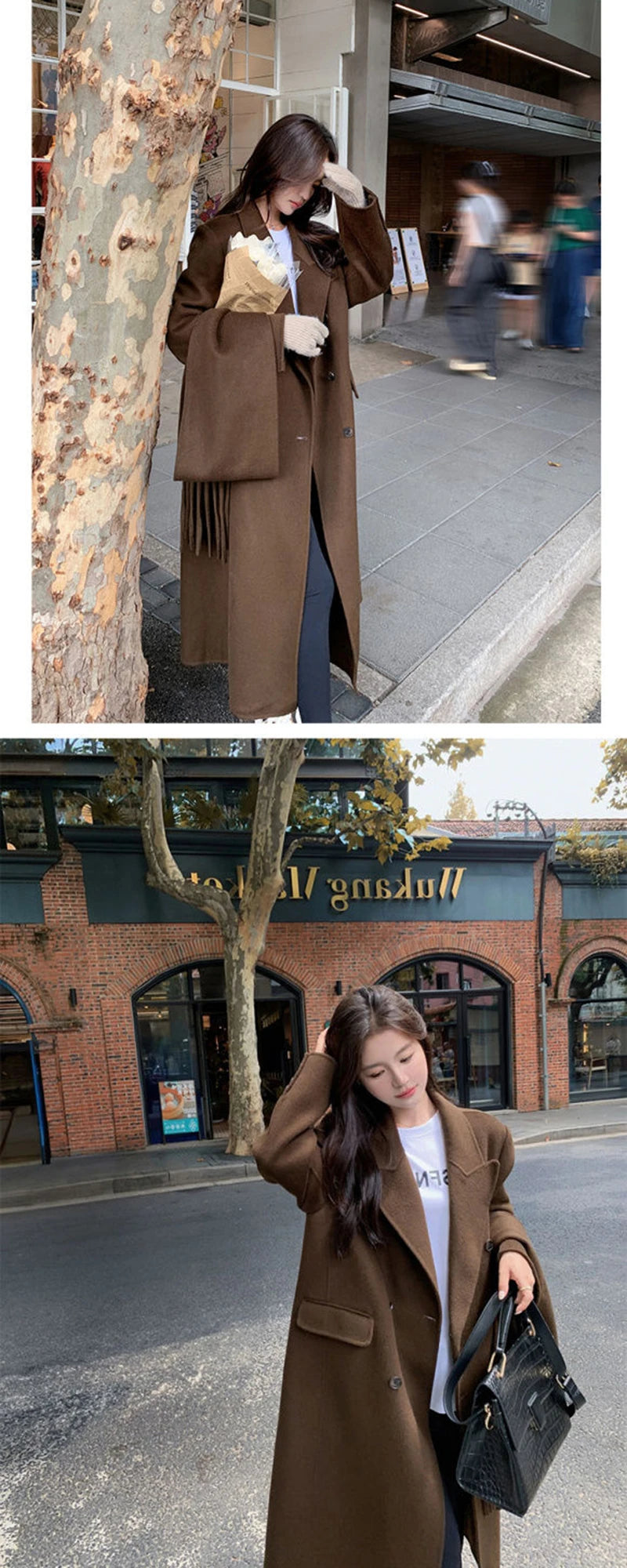 Women's Y2K Faux Wool Coat - Double Breasted Winter Jacket