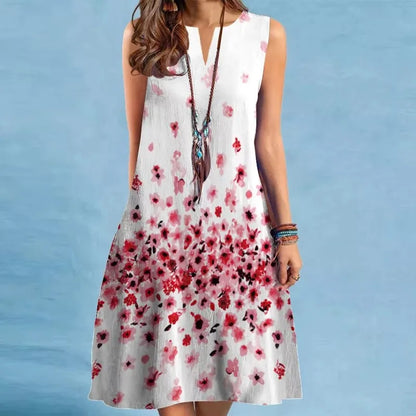 Elegant Flower Power Print Mini Dress 2025 New Women Summer V-neck Sleeveless Sexy A-Line Dress Bohemia Beach Sundress New Femme