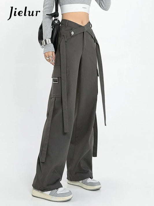 Jielur Grey Sexy Straight Vintage Women Jeans
