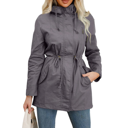 Women Hooded Trench Coat Spring Autumn Outdoor