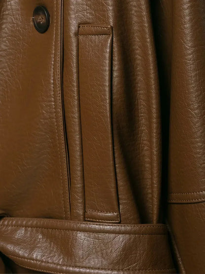 Women Faux Leather Jackets Women's With Belt Coat Outwear Streetwear Fashion Elegant Female Jackets Trench Coat