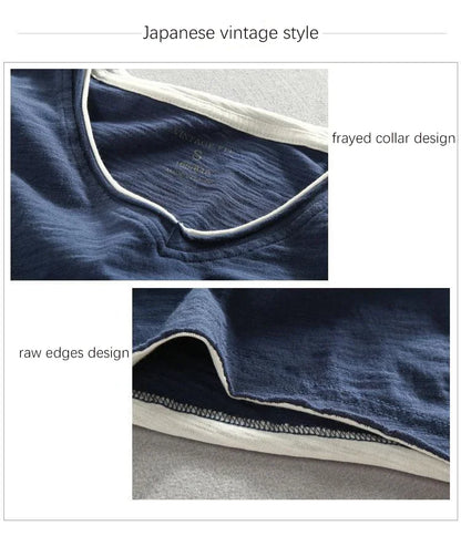 Men's Japanese Vintage V-Neck Long Sleeve T-Shirt 2026