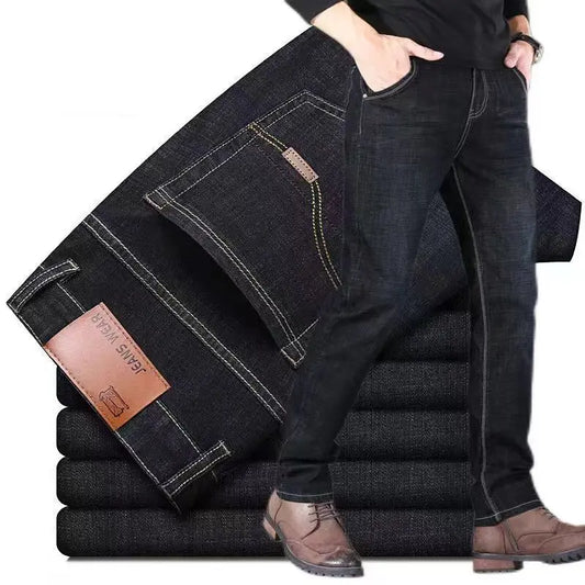 Men's Straight Leg Jeans - Classic Black Blue Micro Elastic