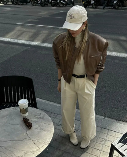 Women's Padded Leather Jacket - Spice Girl Style Motorcycle Coat