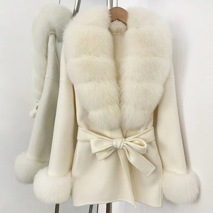 Women's Luxury Winter Coat - Wool with Real Fur Trim