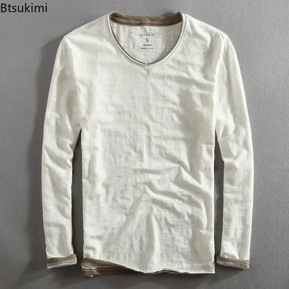 Men's Japanese Vintage V-Neck Long Sleeve T-Shirt 2026