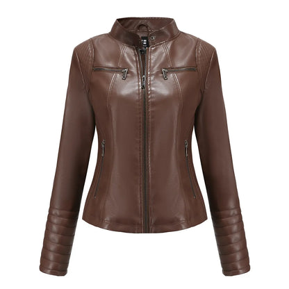 Women's Faux Leather Motorcycle Jacket - Purple & Black Moto Biker Coat