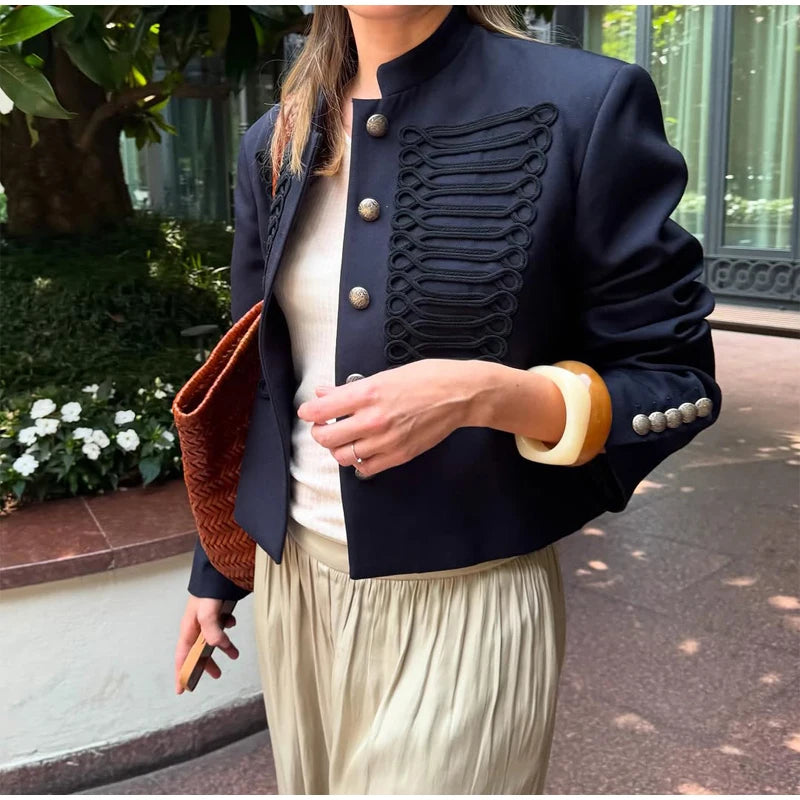 Retro Denim Military Jacket Women 2026