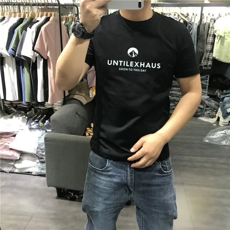 Kişi Üçün T-shirt Kişi Köynəkləri Qara 100% Pambıq Ağ Geyim Üst Hərfli Küçə Geyimi Dairəvi Yaxa Vintage Rok Yüksək Keyfiyyətli Loqosuz