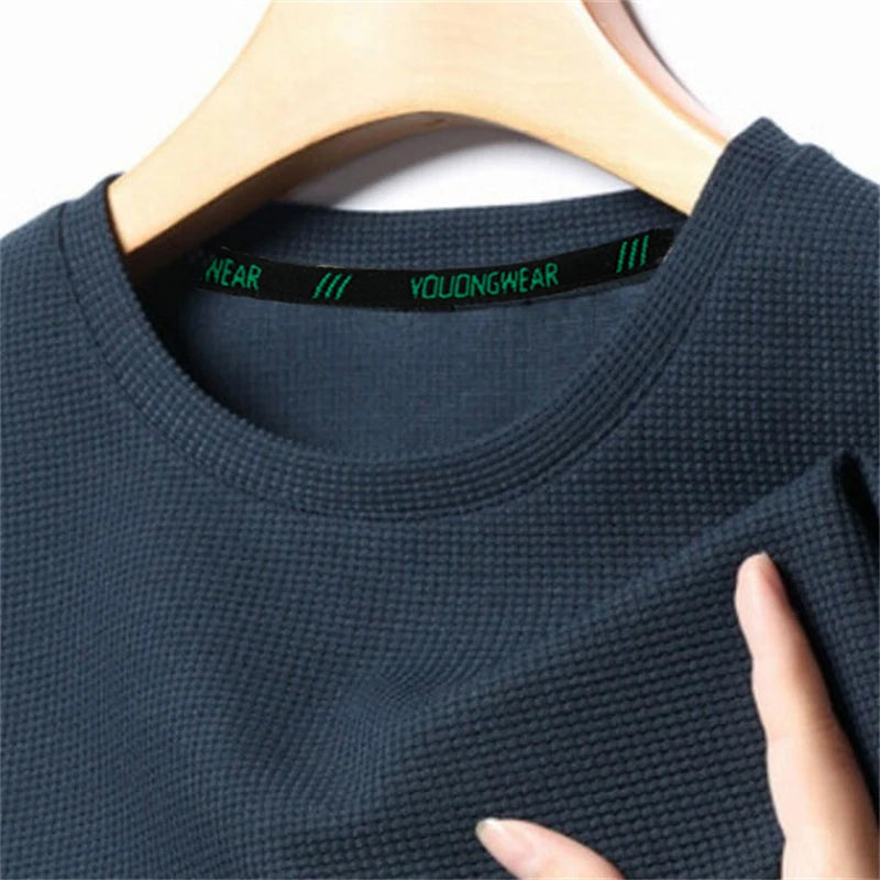 Men's Waffle Round Neck Long Sleeve T-Shirt 4XL