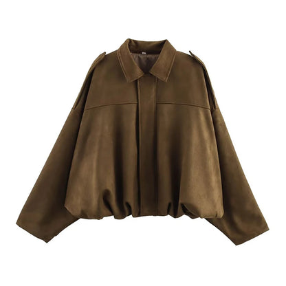 Qadın Bomber Gödəkçələri Paltolar Moda Vintage Dəbli Yaxalıq