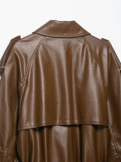Women Faux Leather Jackets Women's With Belt Coat Outwear Streetwear Fashion Elegant Female Jackets Trench Coat