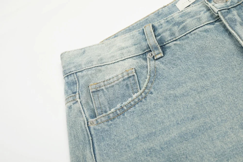Men's Ripped Straight Jeans - Pocket Retro Casual Distressed