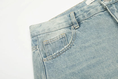 Men's Ripped Straight Jeans - Pocket Retro Casual Distressed