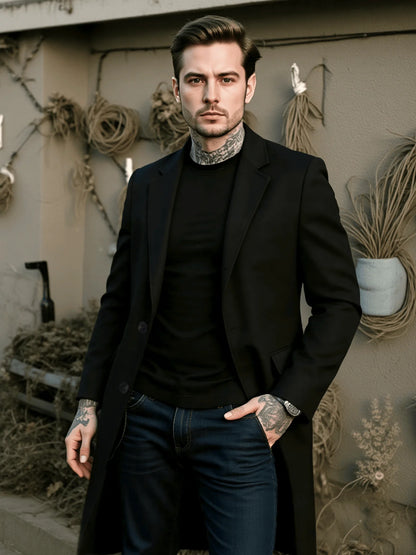Men's Thickened Wool Single-Breasted Trench Coat