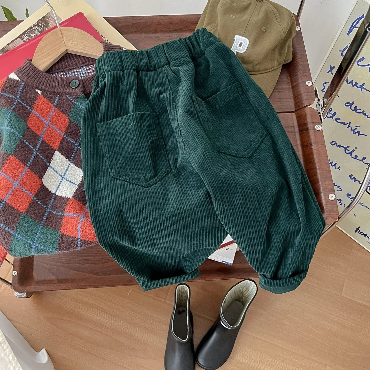 Kids Korean Corduroy Wide Leg Warm Trousers
