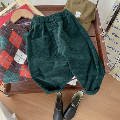 Kids Korean Corduroy Wide Leg Warm Trousers
