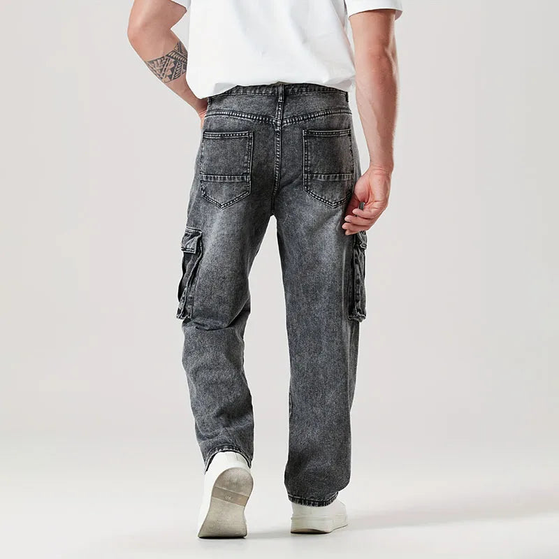 Korean Casual Comfortable Loose Jeans - Men Large Pocket