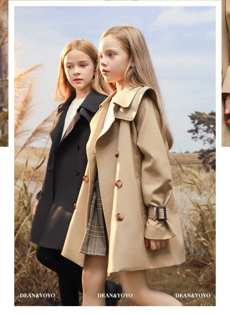 Girls Windbreaker Trench Coat - Kids Mid-Length 3-14 Years