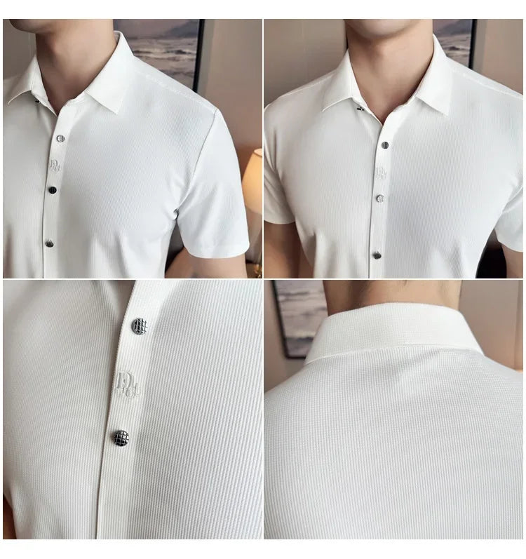 Men's Embroidered Striped Business Shirt