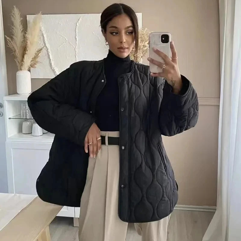 Women's Black Quilted Jacket - Padded Demi-Season Winter