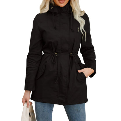 Women Hooded Trench Coat Spring Autumn Outdoor
