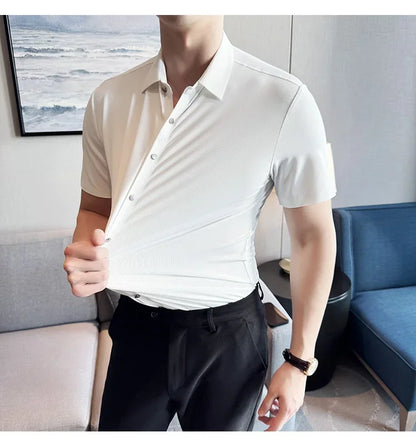 Men's Embroidered Striped Business Shirt