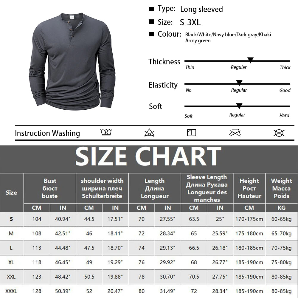 Men's Henley Slim Fit Sports Long Sleeve T-Shirt