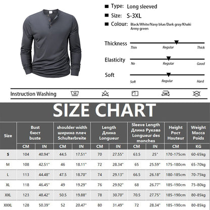 Men's Henley Slim Fit Sports Long Sleeve T-Shirt
