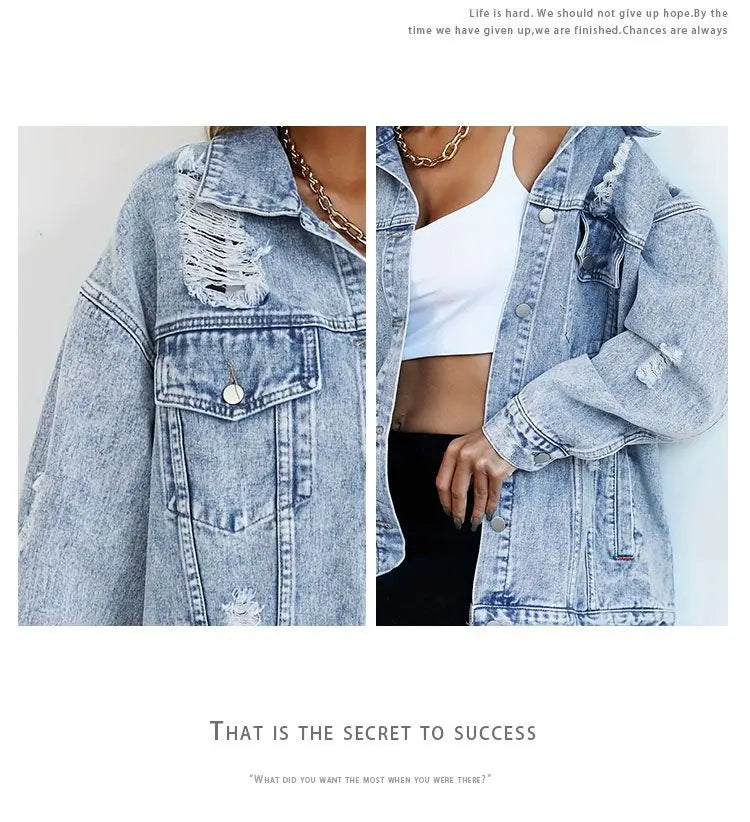 Women's Distressed Denim Jacket Classic