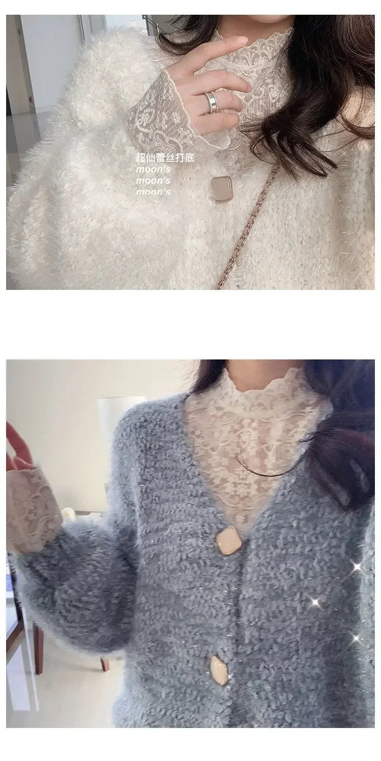 Qadın Krujeva Köynək Payız Uzun Qollu Turtlenock Mesh