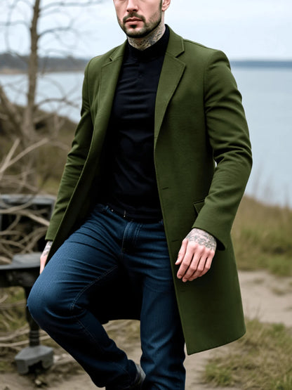 Men's Thickened Wool Single-Breasted Trench Coat
