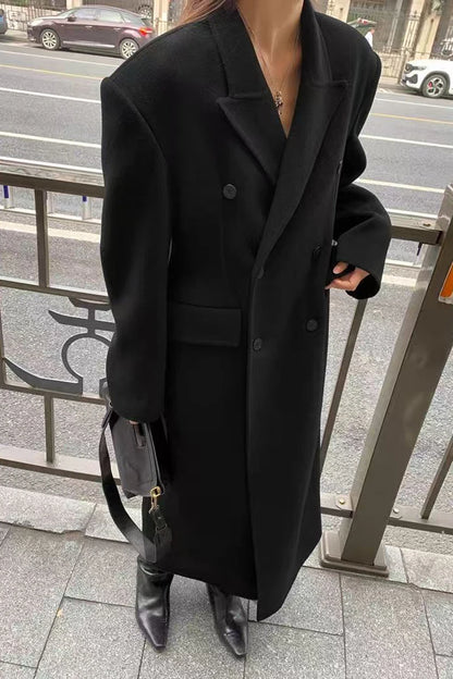 Women's Y2K Faux Wool Coat - Double Breasted Winter Jacket