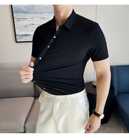 Men's Embroidered Striped Business Shirt