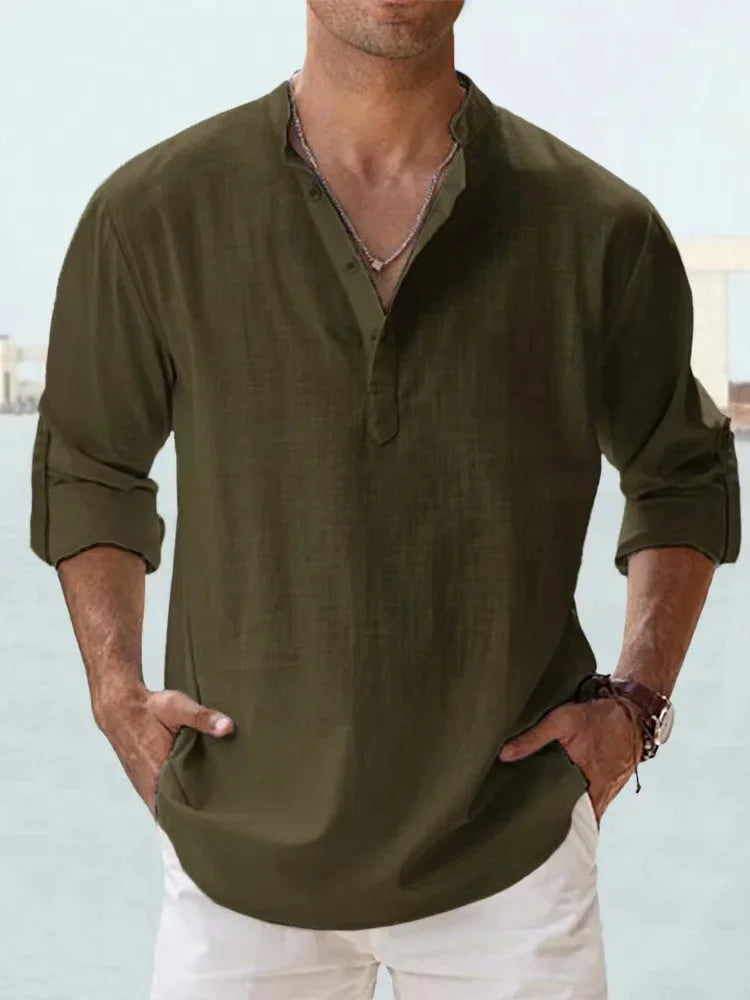 Men's Breathable Basic Cotton Long Sleeve Shirt