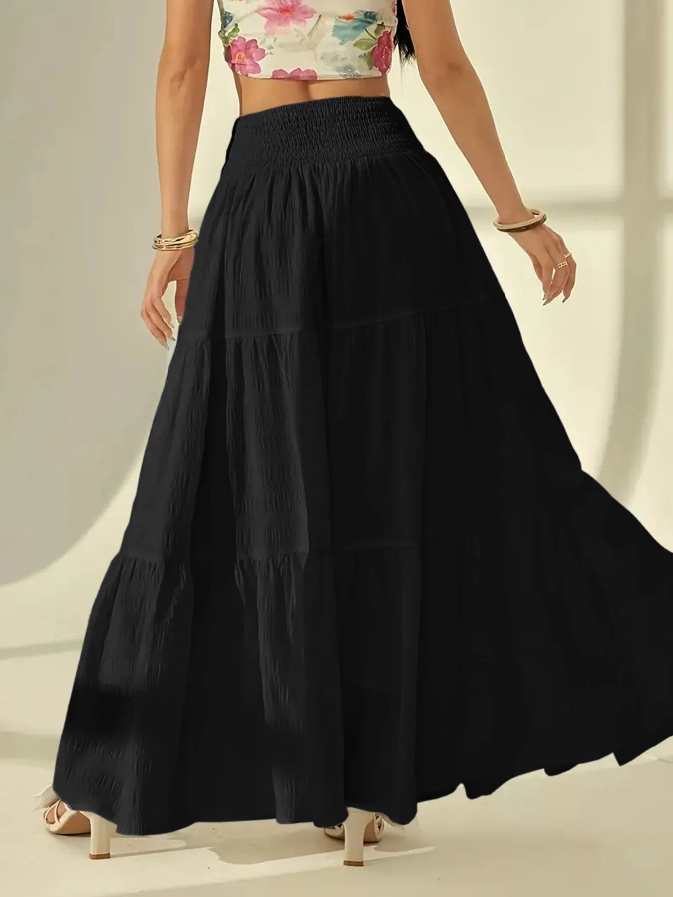 Women's Fashion Tiered Maxi Skirt - Elastic Waist Long Skirt