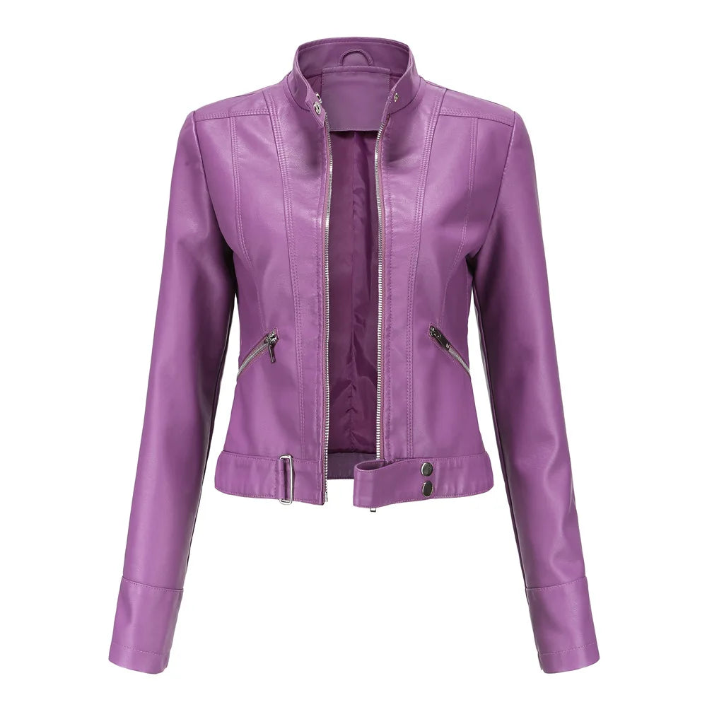 Women's Short Leather Jacket 2025 - Stand Collar Slim Coat