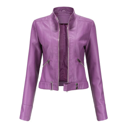 Women's Short Leather Jacket 2025 - Stand Collar Slim Coat