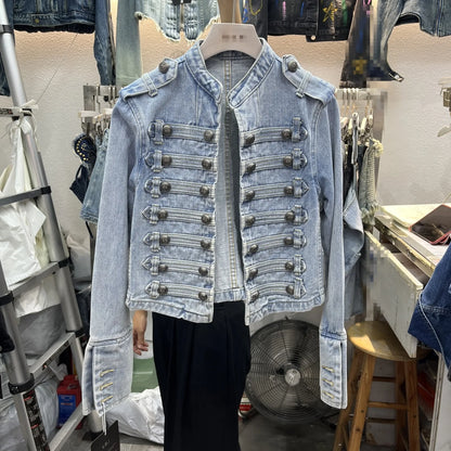 Retro Denim Military Jacket Women 2026