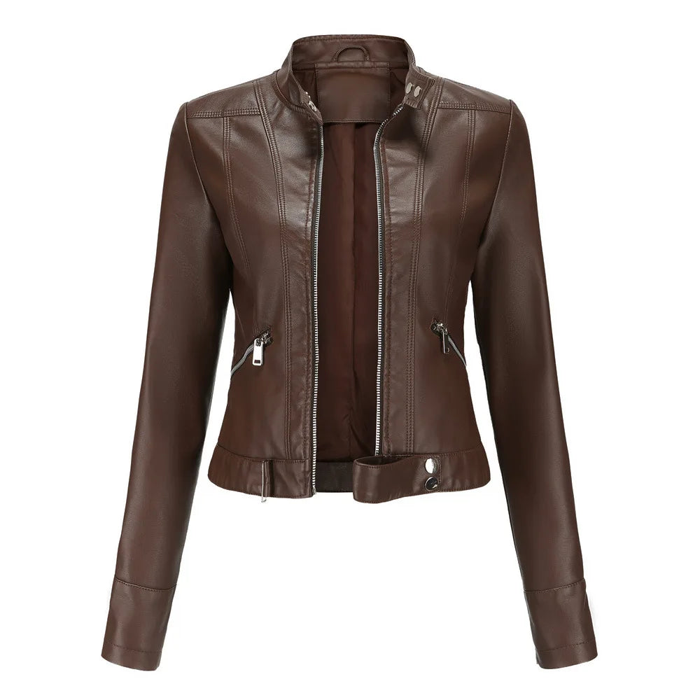 Women's Short Leather Jacket 2025 - Stand Collar Slim Coat