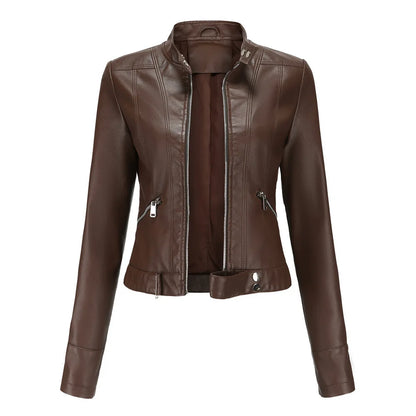Women's Short Leather Jacket 2025 - Stand Collar Slim Coat