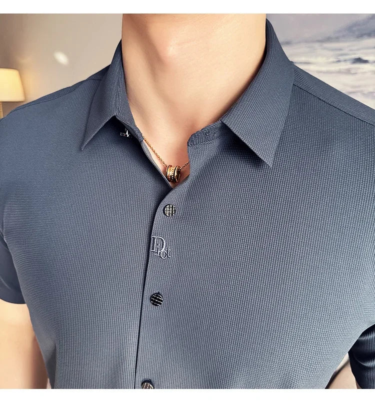 Men's Embroidered Striped Business Shirt