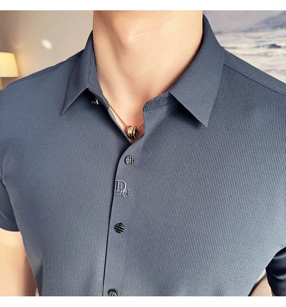 Men's Embroidered Striped Business Shirt